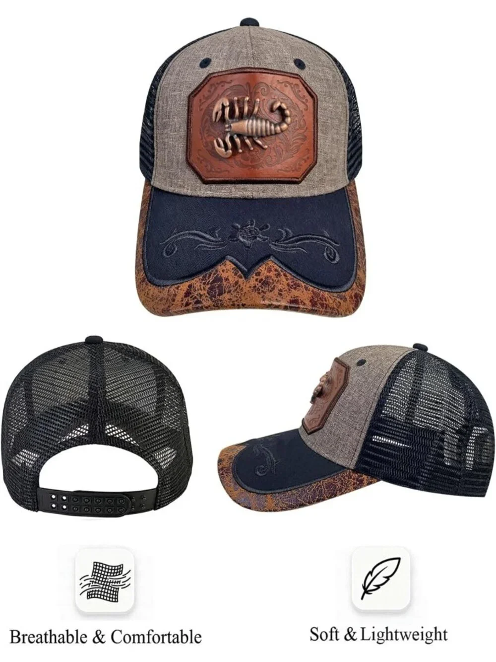 Men's W Grey Polyester Western Vintage Cowboy Cute Baseball Cap